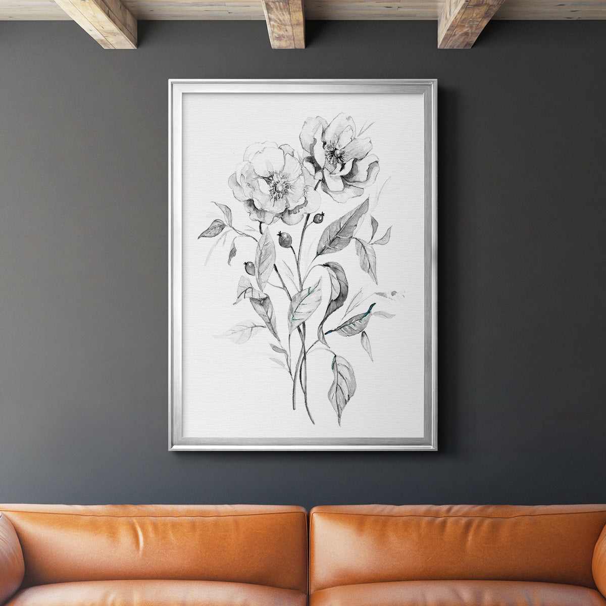 Wild Roses Sketch - Modern Framed Canvas Print