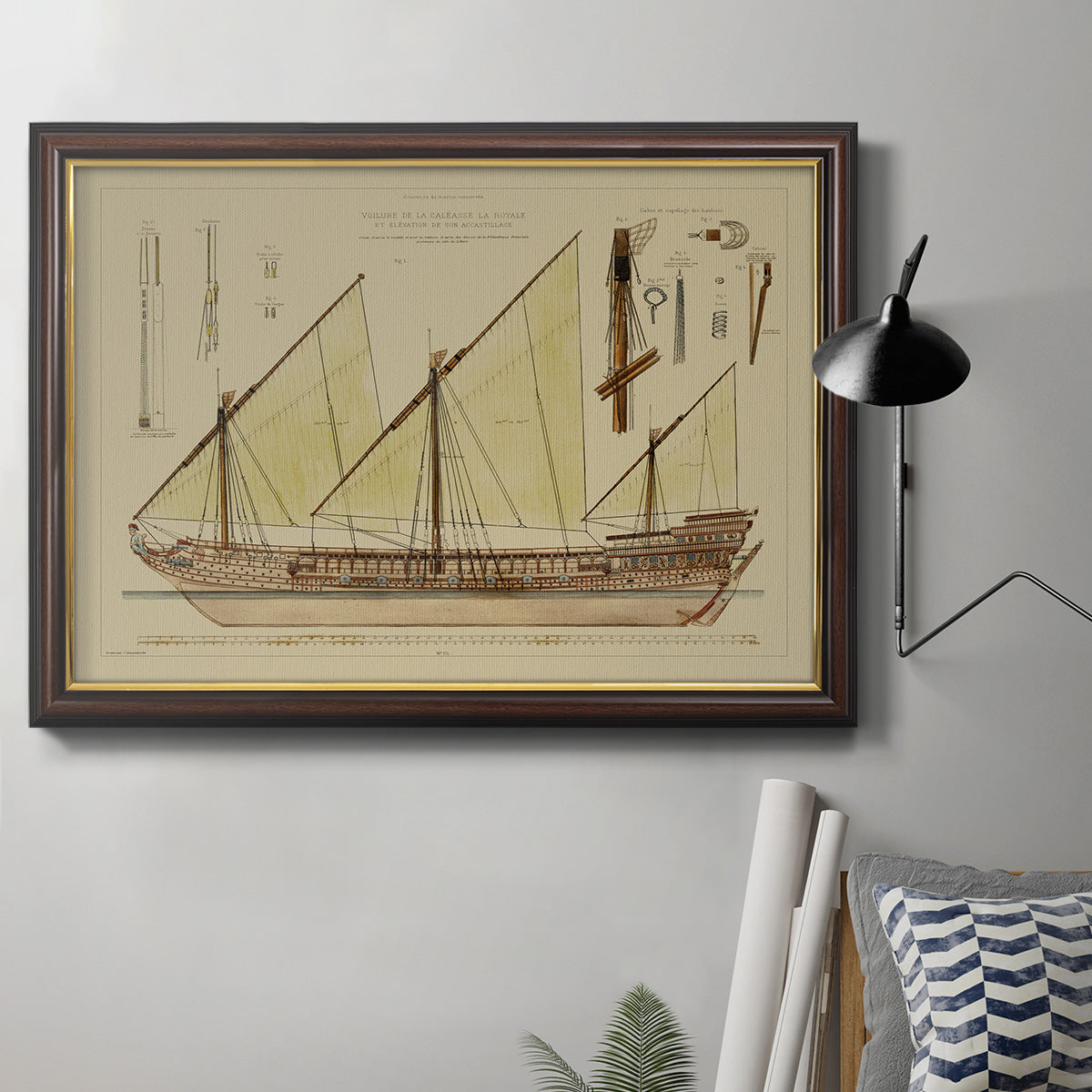 Antique Ship Plan VI Premium Framed Canvas- Ready to Hang