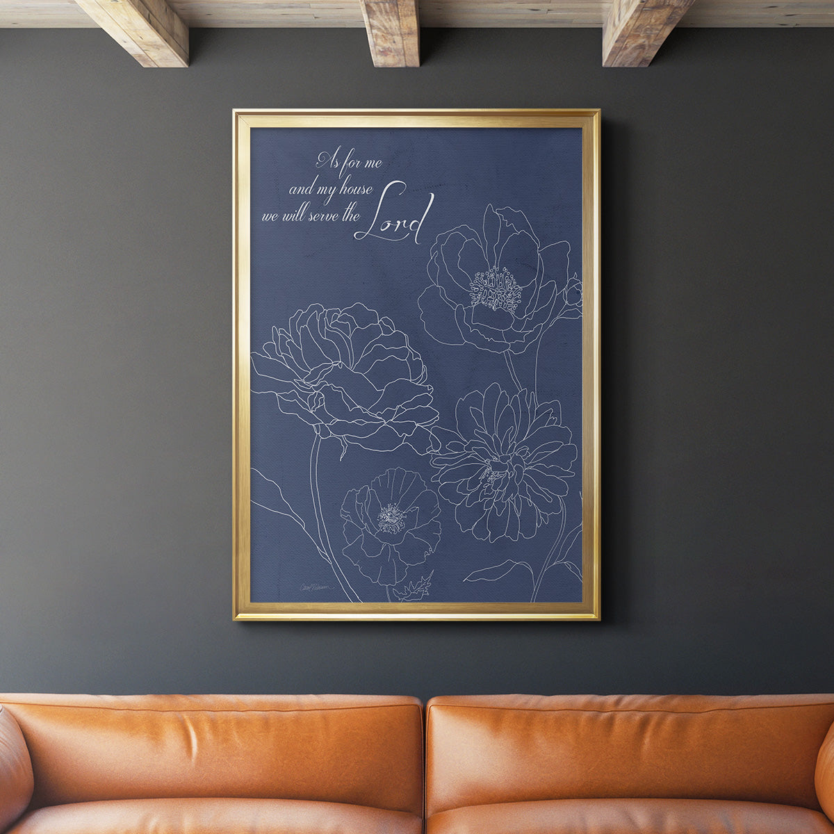 Serve the Lord Floral Sketch - Modern Framed Canvas Print