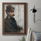 Impressionist portrait of a seated man by Édouard Manet in an ornate bronzed mahogany wood frame displayed in a neutral interior setting.