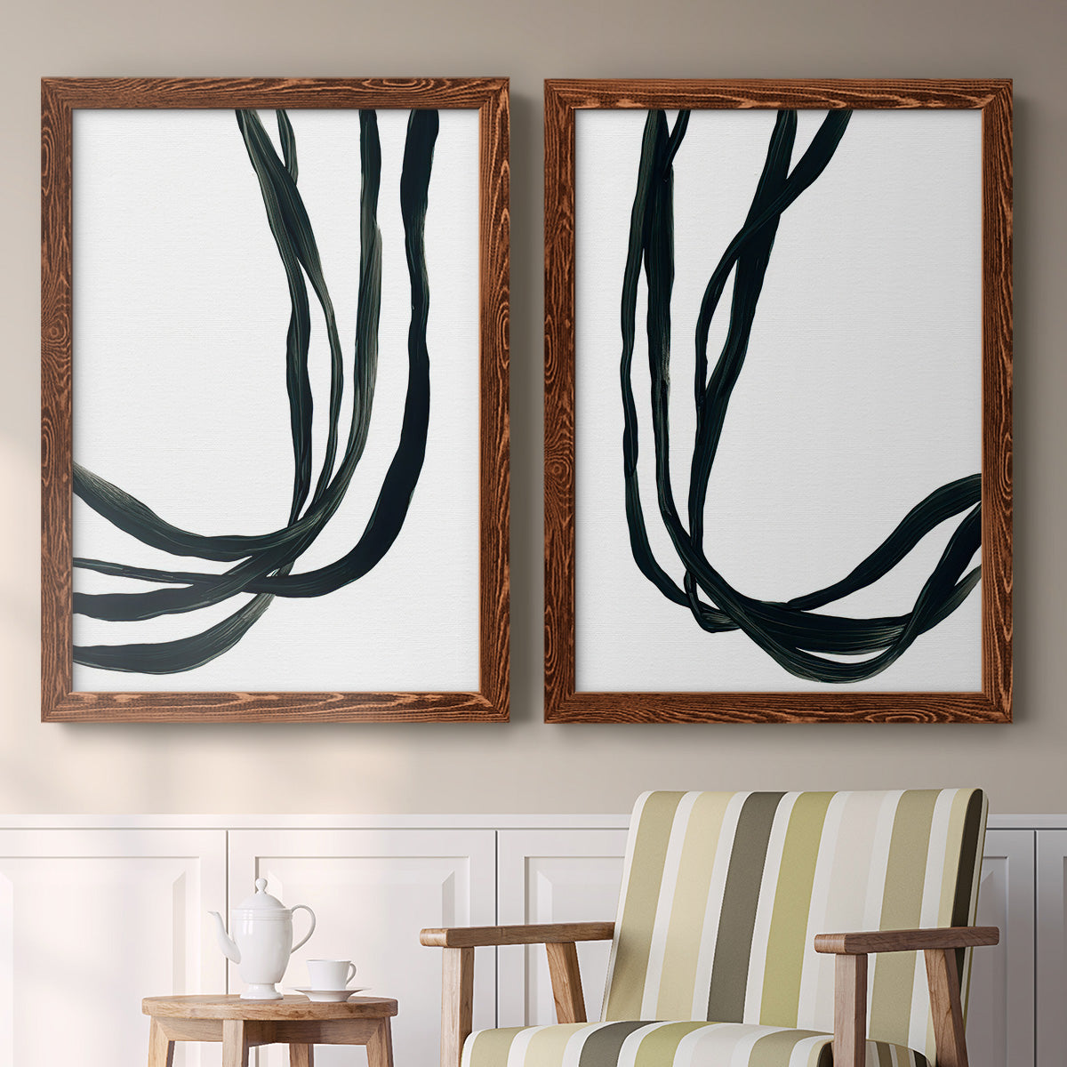 Onyx Ribbon I - Premium Framed Canvas 2 Piece Set - Ready to Hang