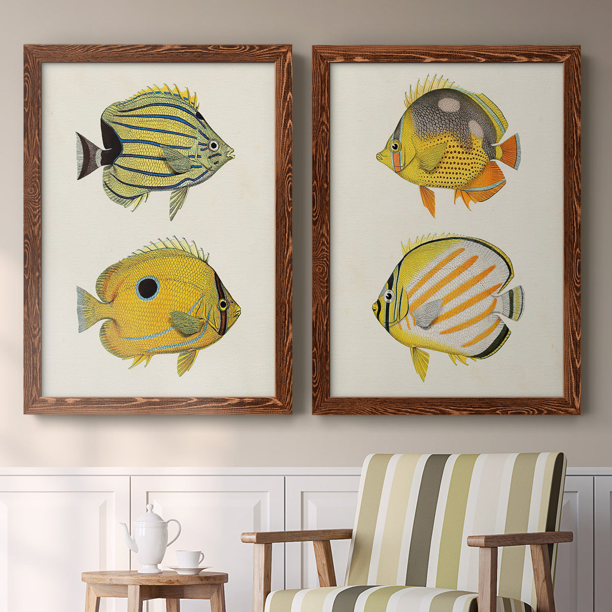 Yellow & Grey Fish III - Premium Framed Canvas 2 Piece Set - Ready to Hang