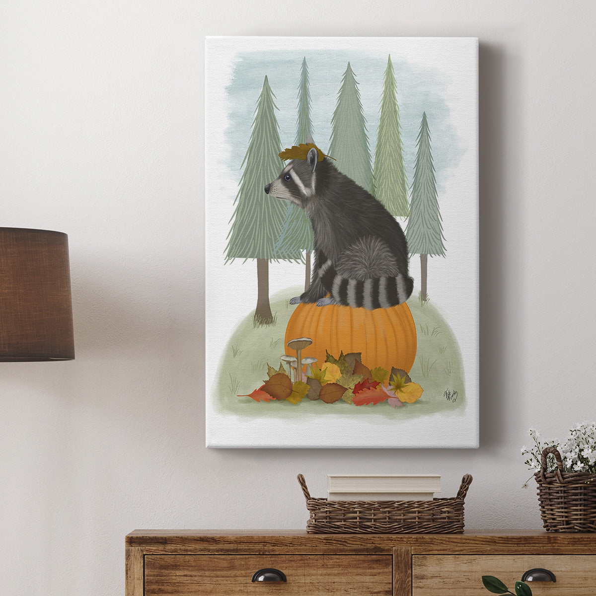 Raccoon On Pumpkin - Canvas Art Print
