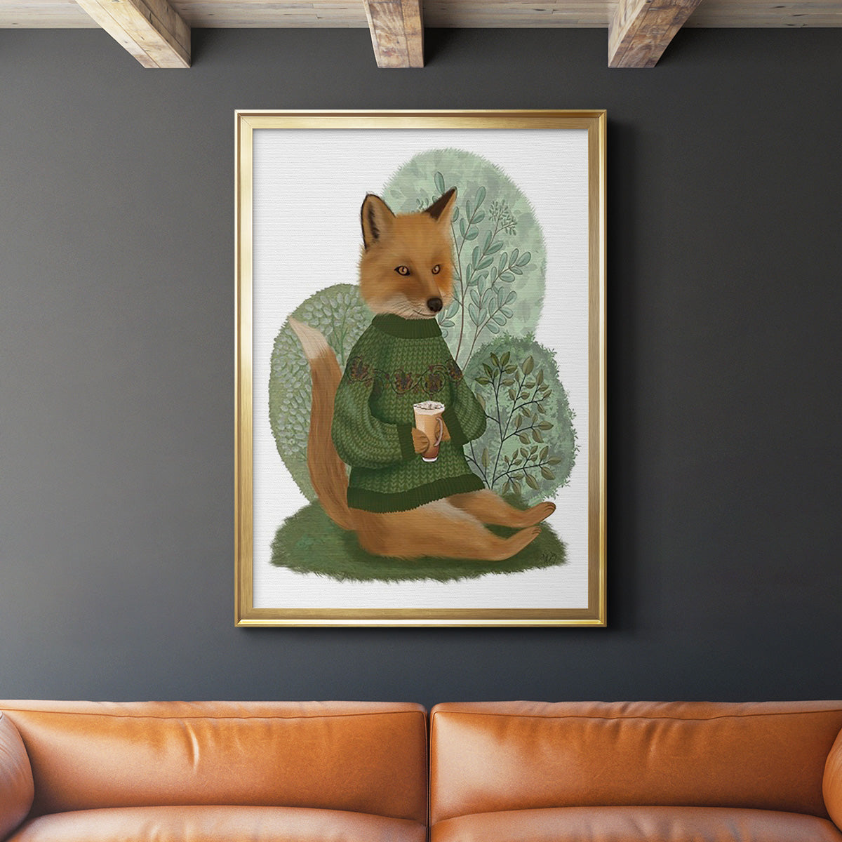 Latte Fox in Sweater - Modern Framed Canvas Print