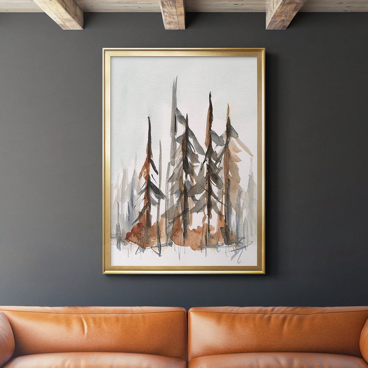 Rustic Evergreens I - Modern Framed Canvas Print