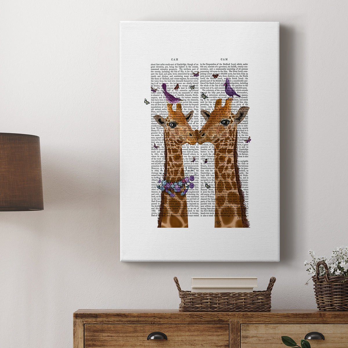 Kissing Giraffes with Birds - Canvas Art Print