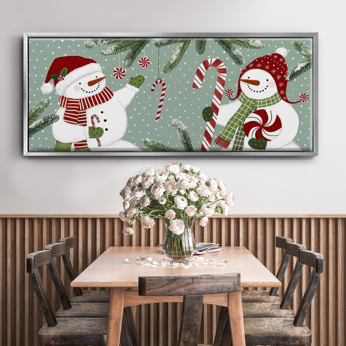 Peppermint Snowman Collection D - Floater Framed Canvas Print