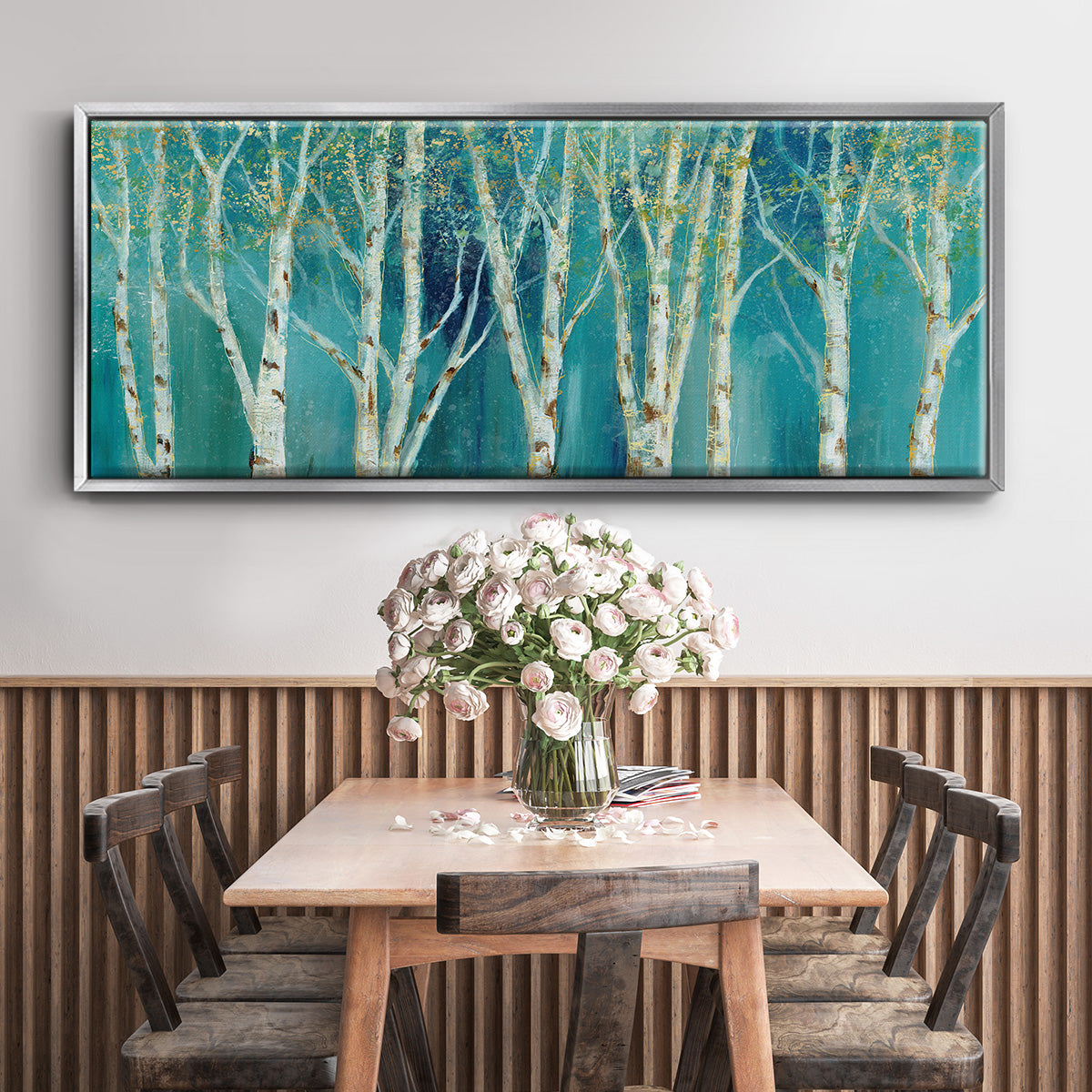 Birch on Blue - Floater Framed Canvas Print