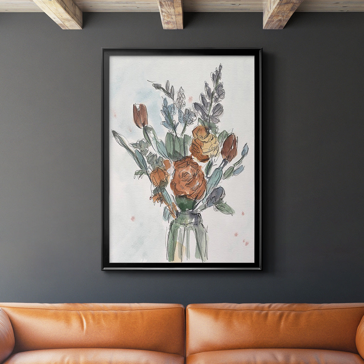 Watercolor Floral Arrangement II - Modern Framed Canvas Print