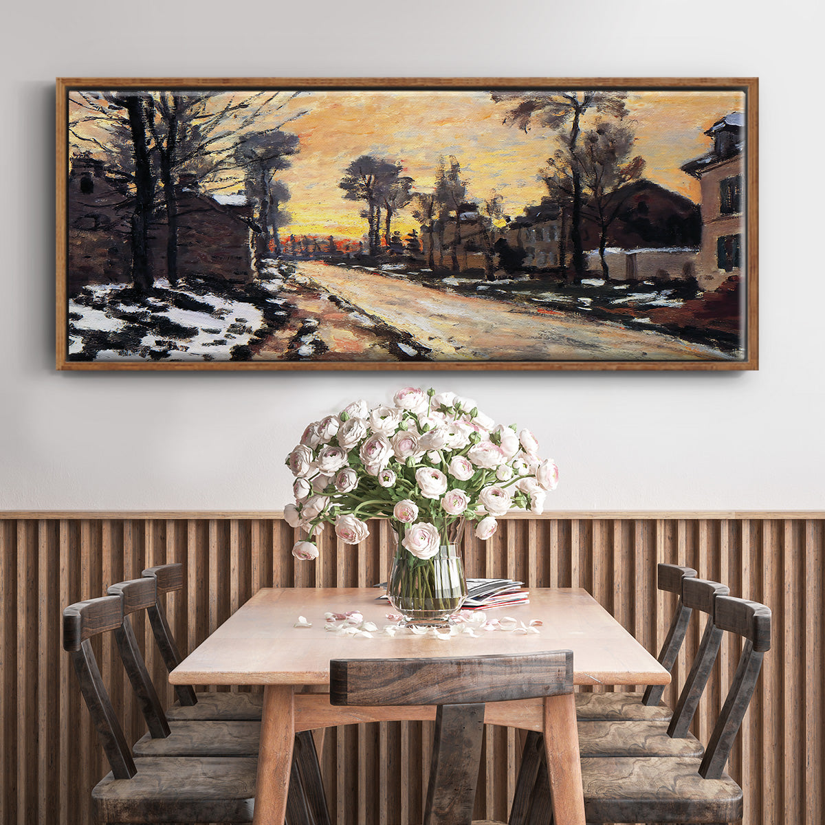 Road at Louveciennes, Melting Snow, Sunset, 1870 - Floater Framed Canvas Print