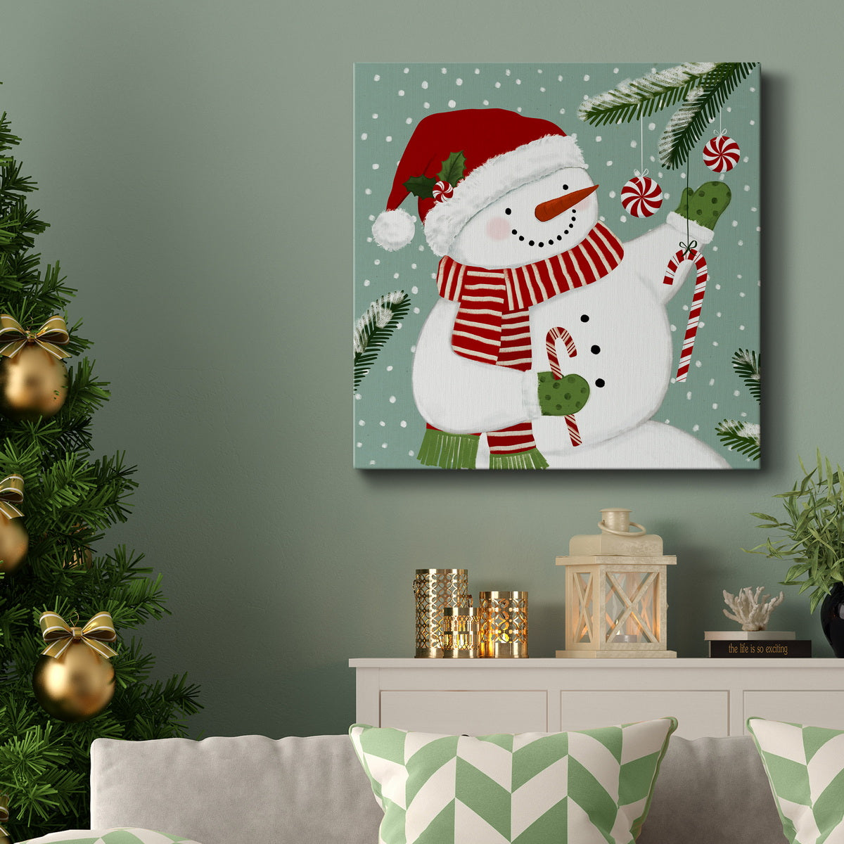 Peppermint Snowman I-Premium Gallery Wrapped Canvas - Ready to Hang