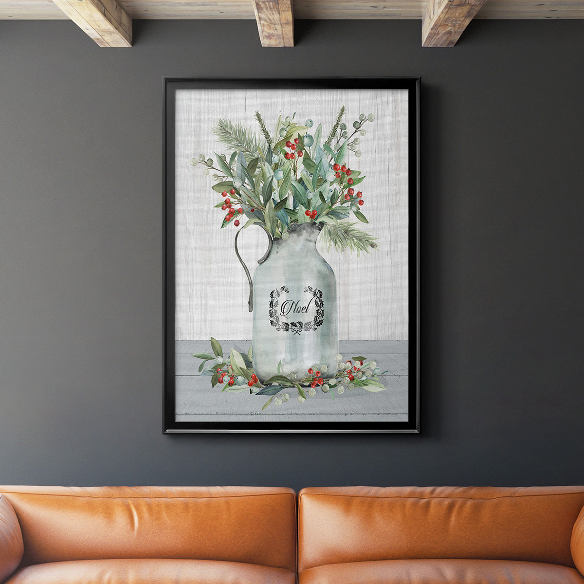 Farmhouse Christmas Noel - Modern Framed Canvas Print