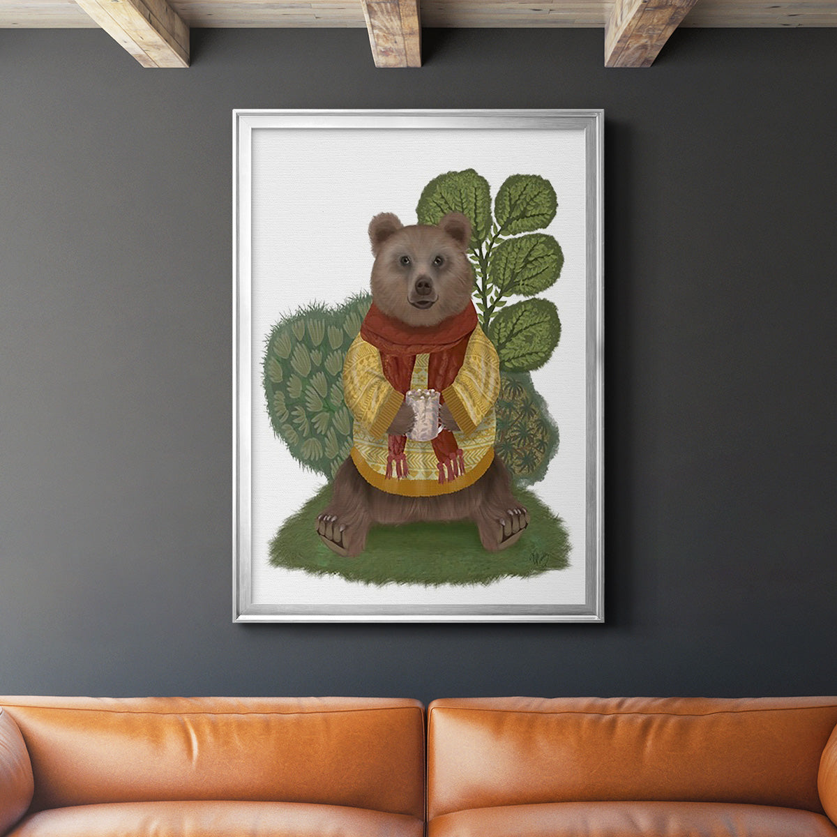 Hot Chocolate Bear - Modern Framed Canvas Print