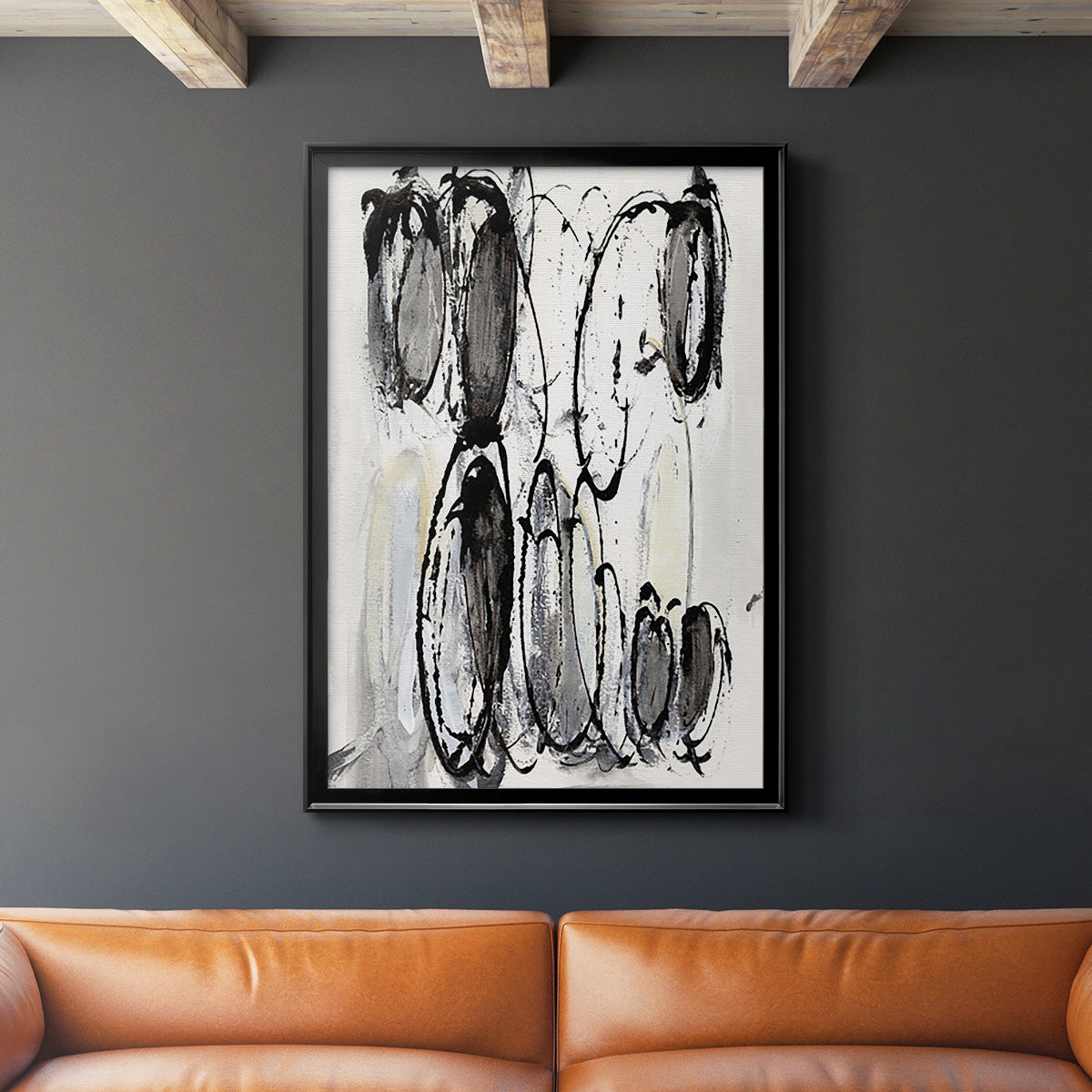 Grey Scribbles II - Modern Framed Canvas Print