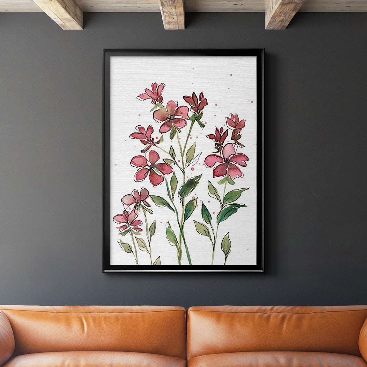 Watercolor Floral Stems II - Modern Framed Canvas Print