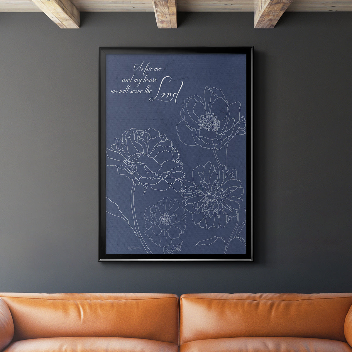 Serve the Lord Floral Sketch - Modern Framed Canvas Print