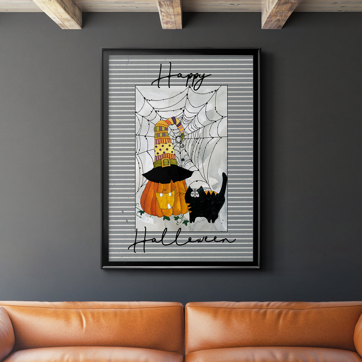 Happy Halloween Pumpkin - Modern Framed Canvas Print