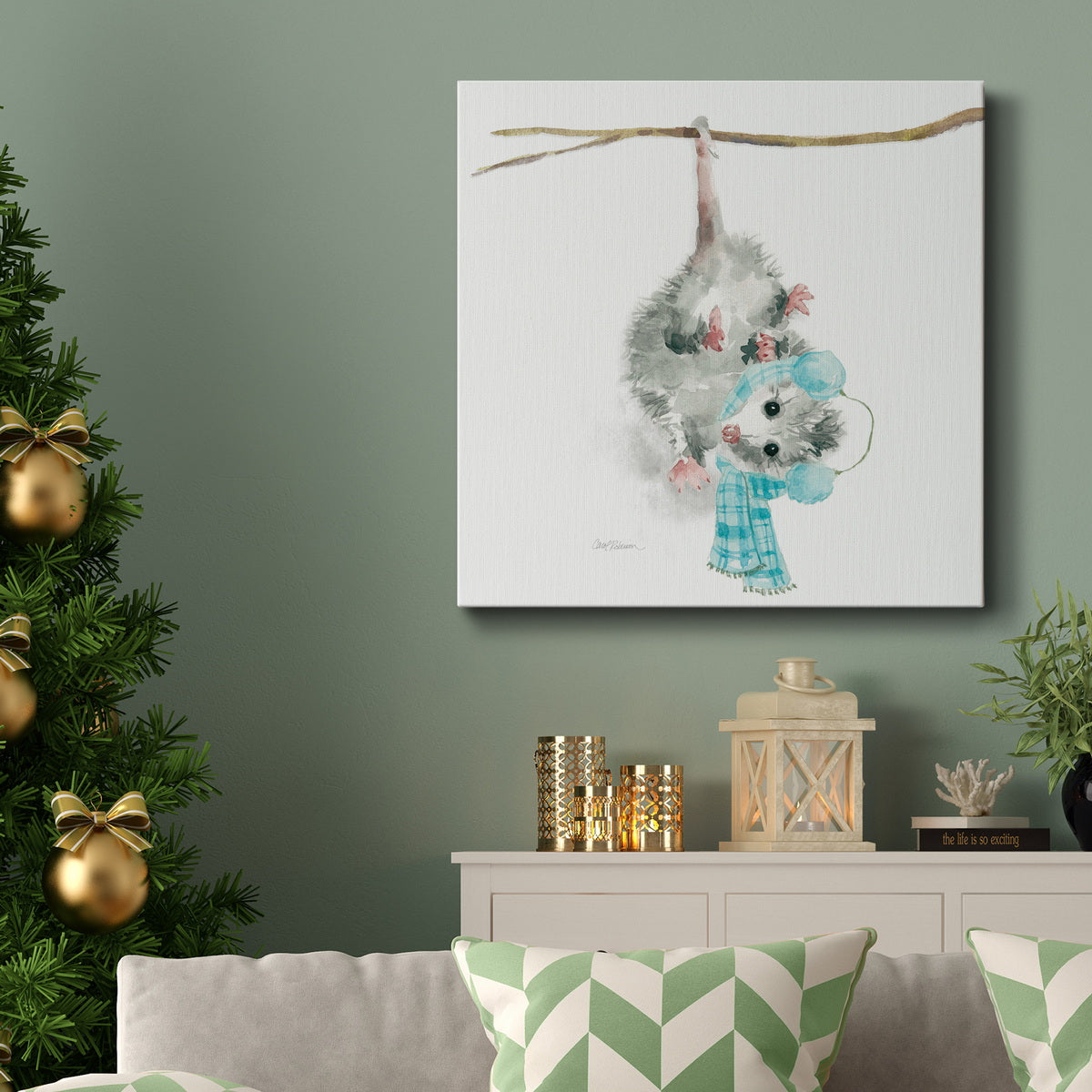 Christmas Critter Possum-Premium Gallery Wrapped Canvas - Ready to Hang