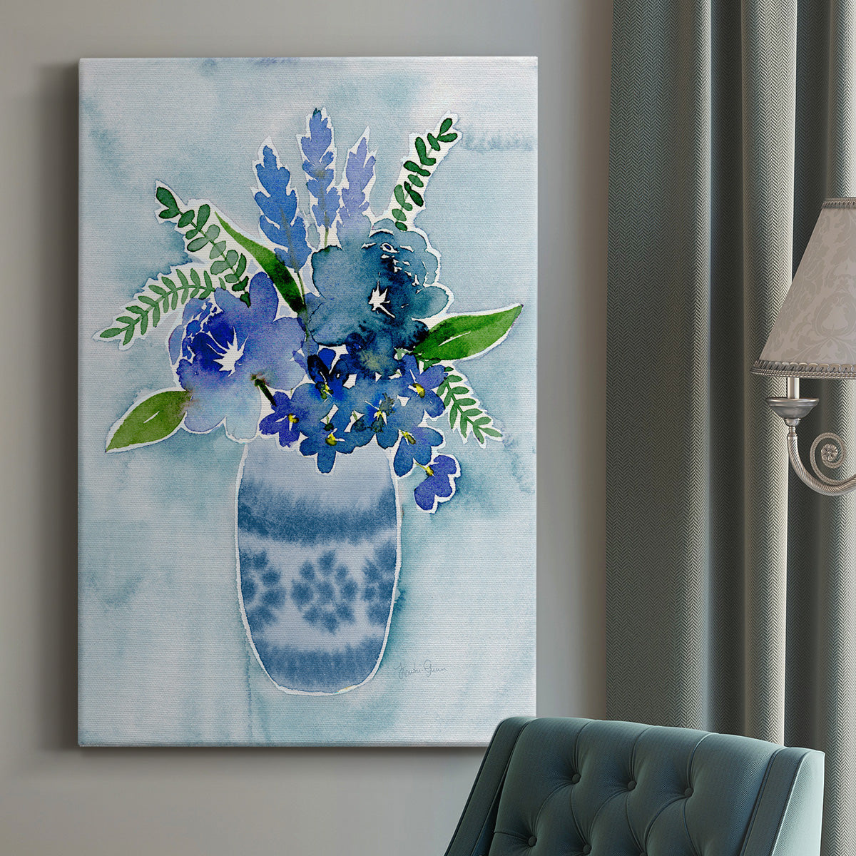 Blue Bouquet II Premium Gallery Wrapped Canvas - Ready to Hang