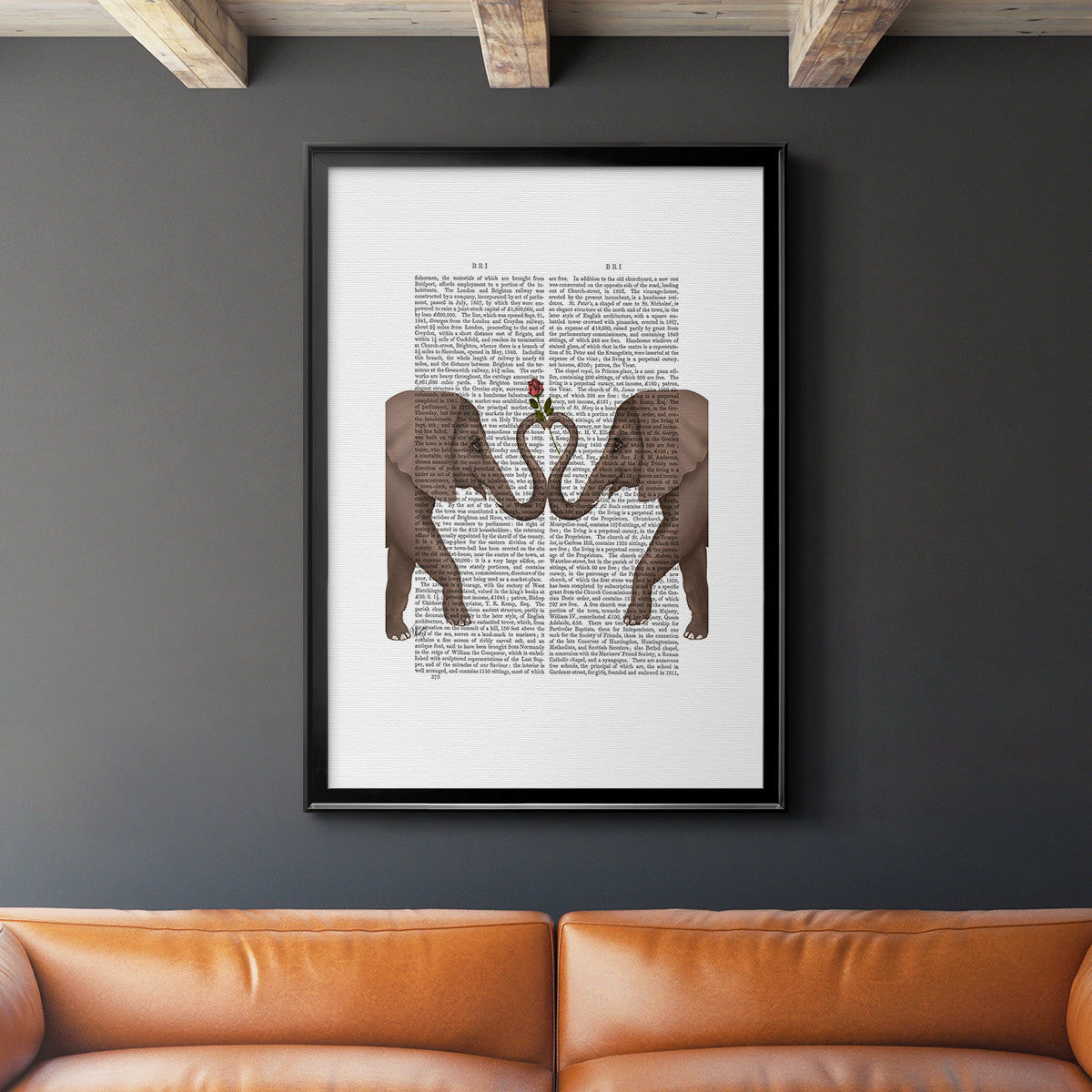 Elephants Heart and Rose - Modern Framed Canvas Print