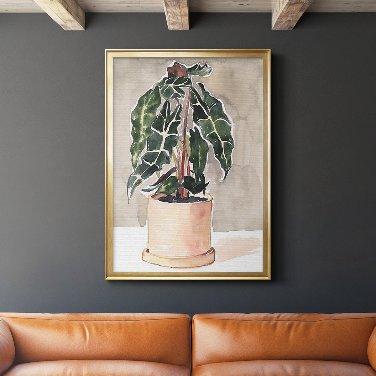 Potted Houseplant I - Modern Framed Canvas Print