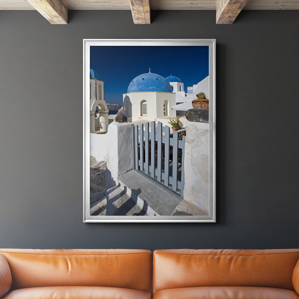 Santorini Sidewalk - Modern Framed Canvas Print