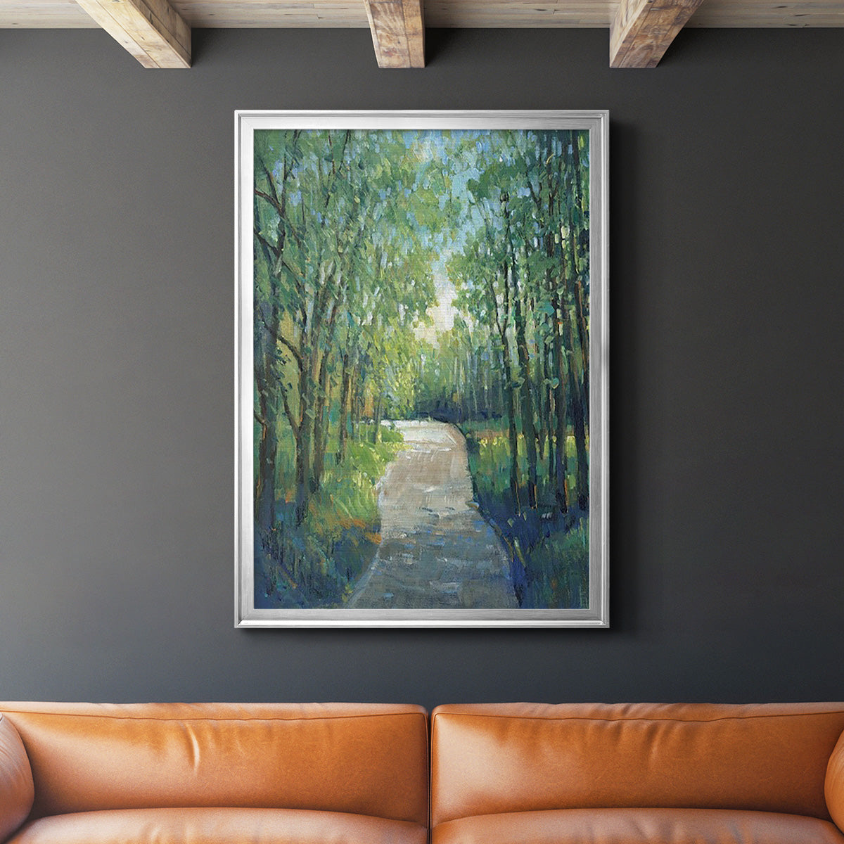 Golden Light Pathways I - Modern Framed Canvas Print