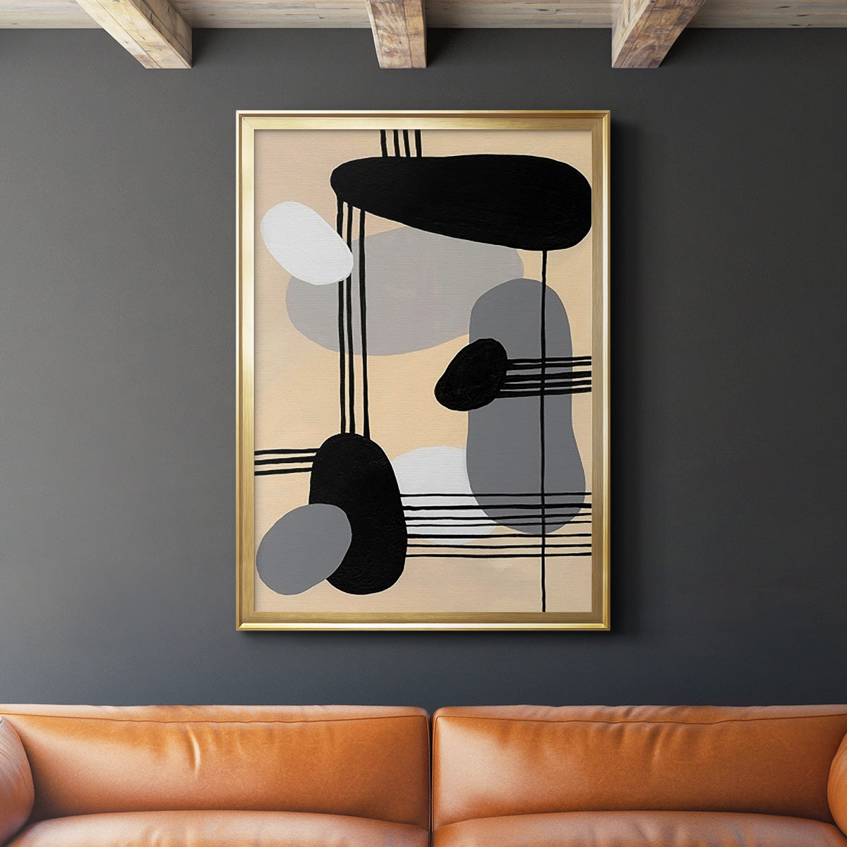 Interconnected Shapes II - Modern Framed Canvas Print