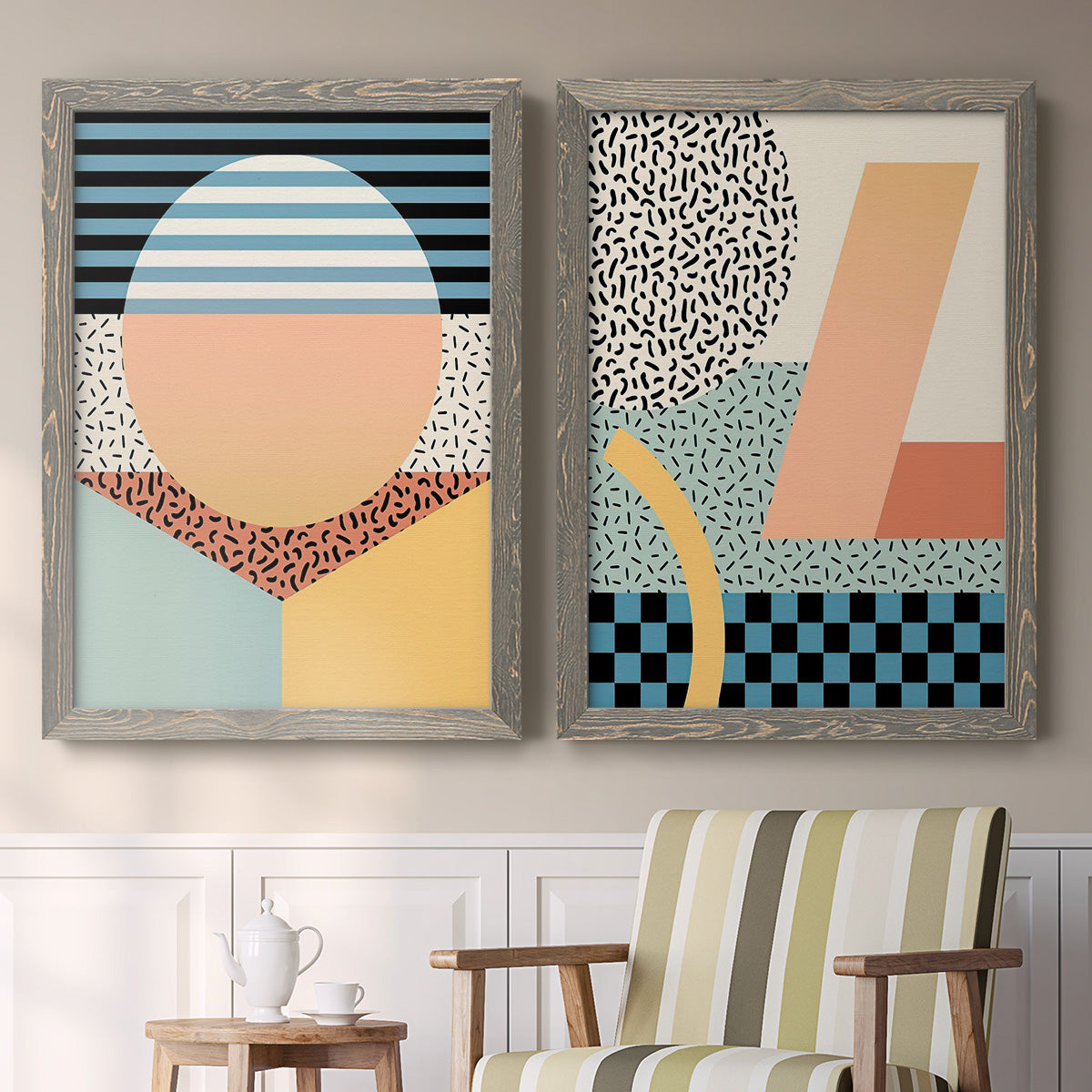 Modern Memphis III - Premium Framed Canvas 2 Piece Set - Ready to Hang