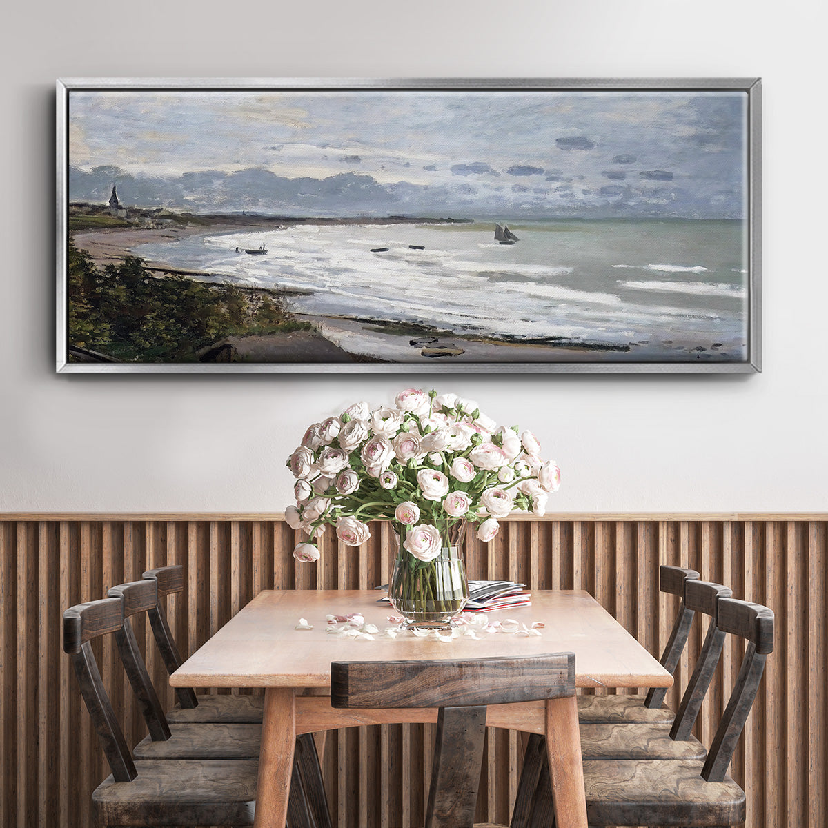 The Beach at Saint Adresse, 1876 - Floater Framed Canvas Print