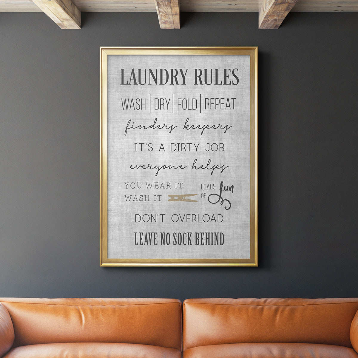 Neutral Laundry Rules - Modern Framed Canvas Print