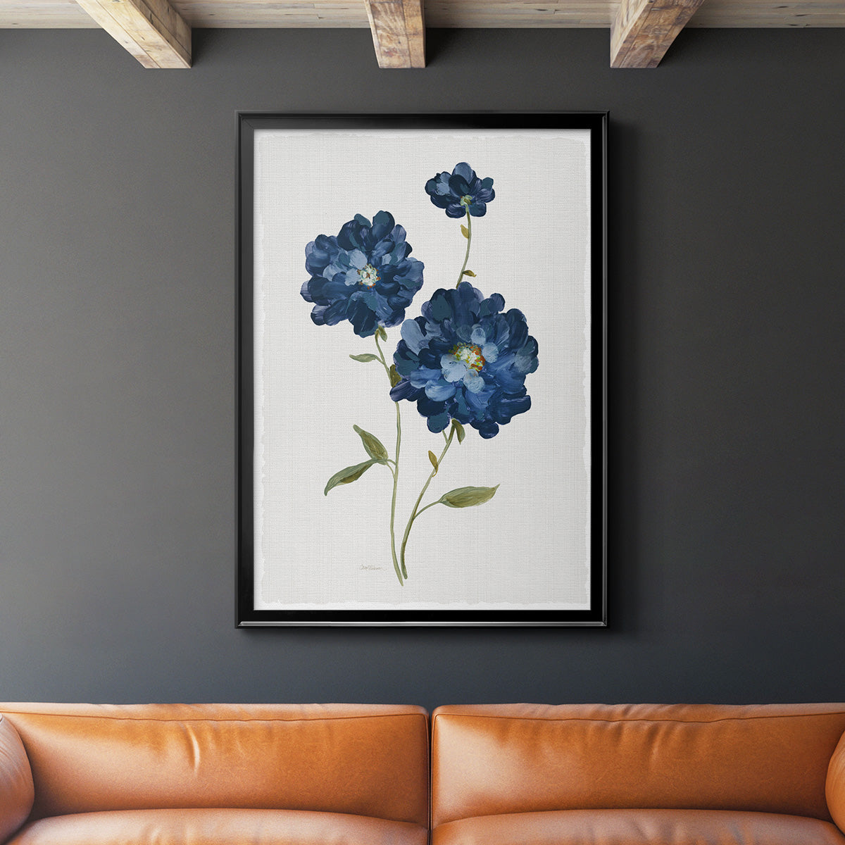 Blue Mums - Modern Framed Canvas Print