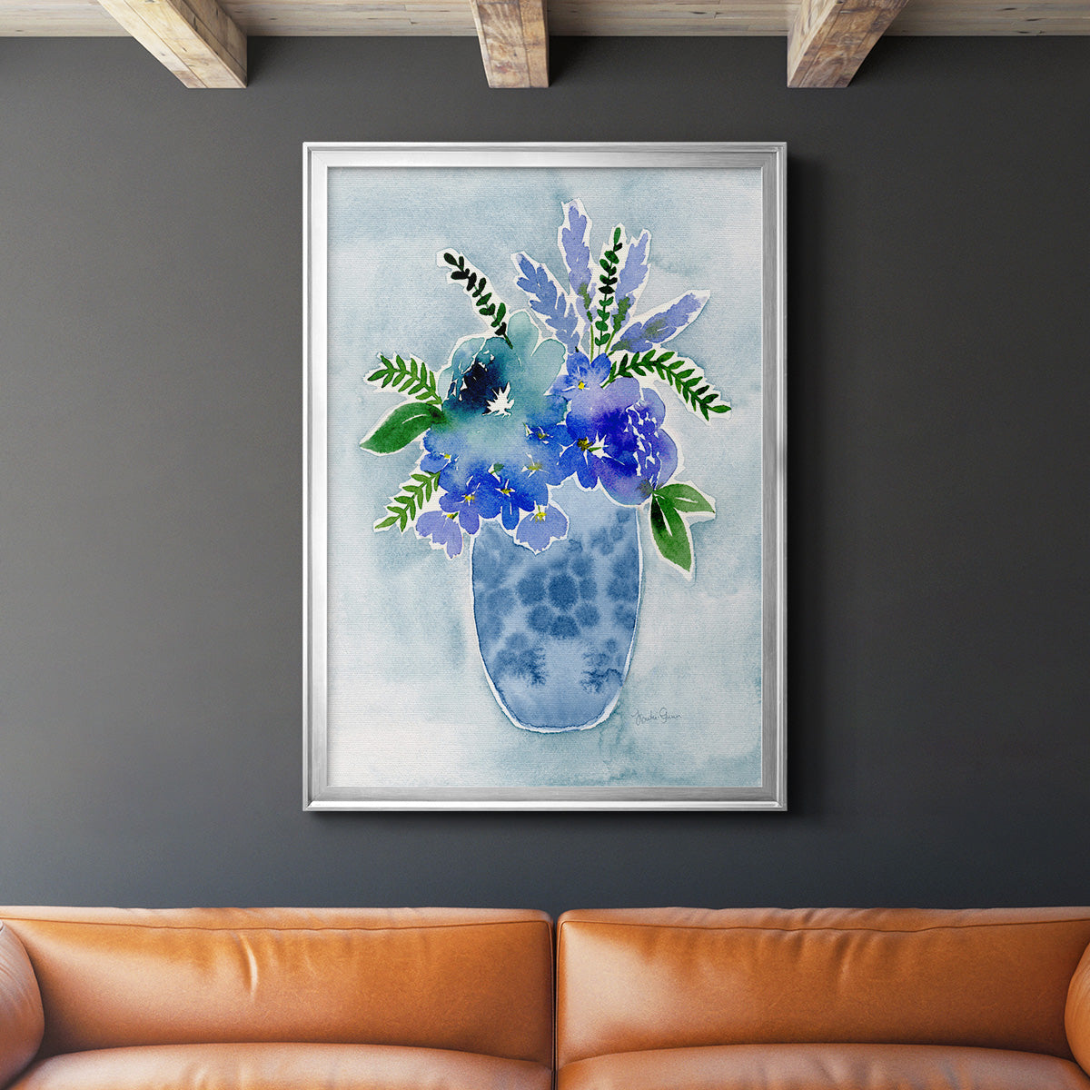 Blue Bouquet I - Modern Framed Canvas Print