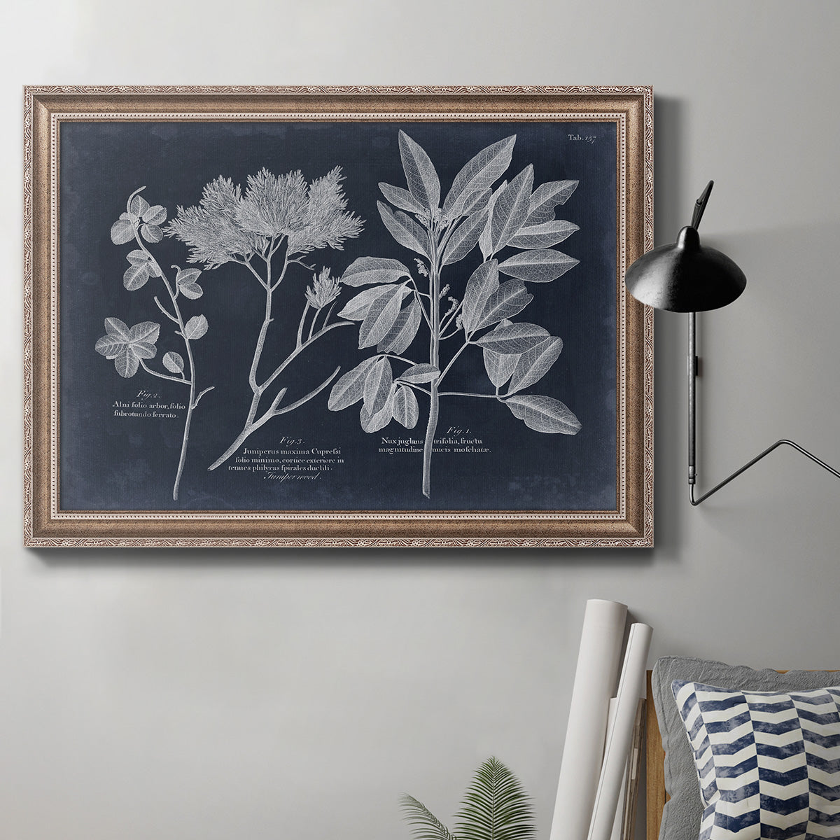 Foliage on Navy VI Premium Framed Canvas- Ready to Hang