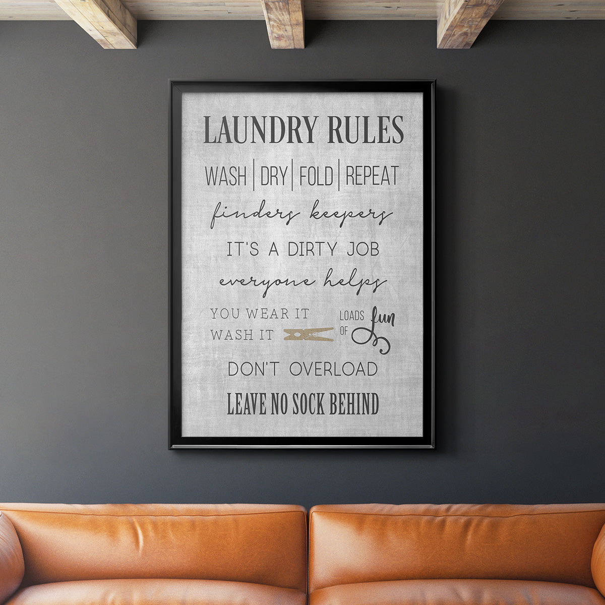 Neutral Laundry Rules - Modern Framed Canvas Print