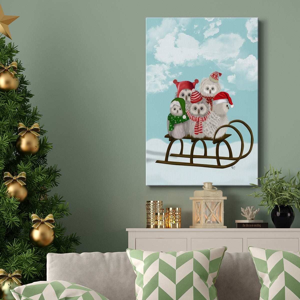 Christmas Christmas Owl Sled - Gallery Wrapped Canvas