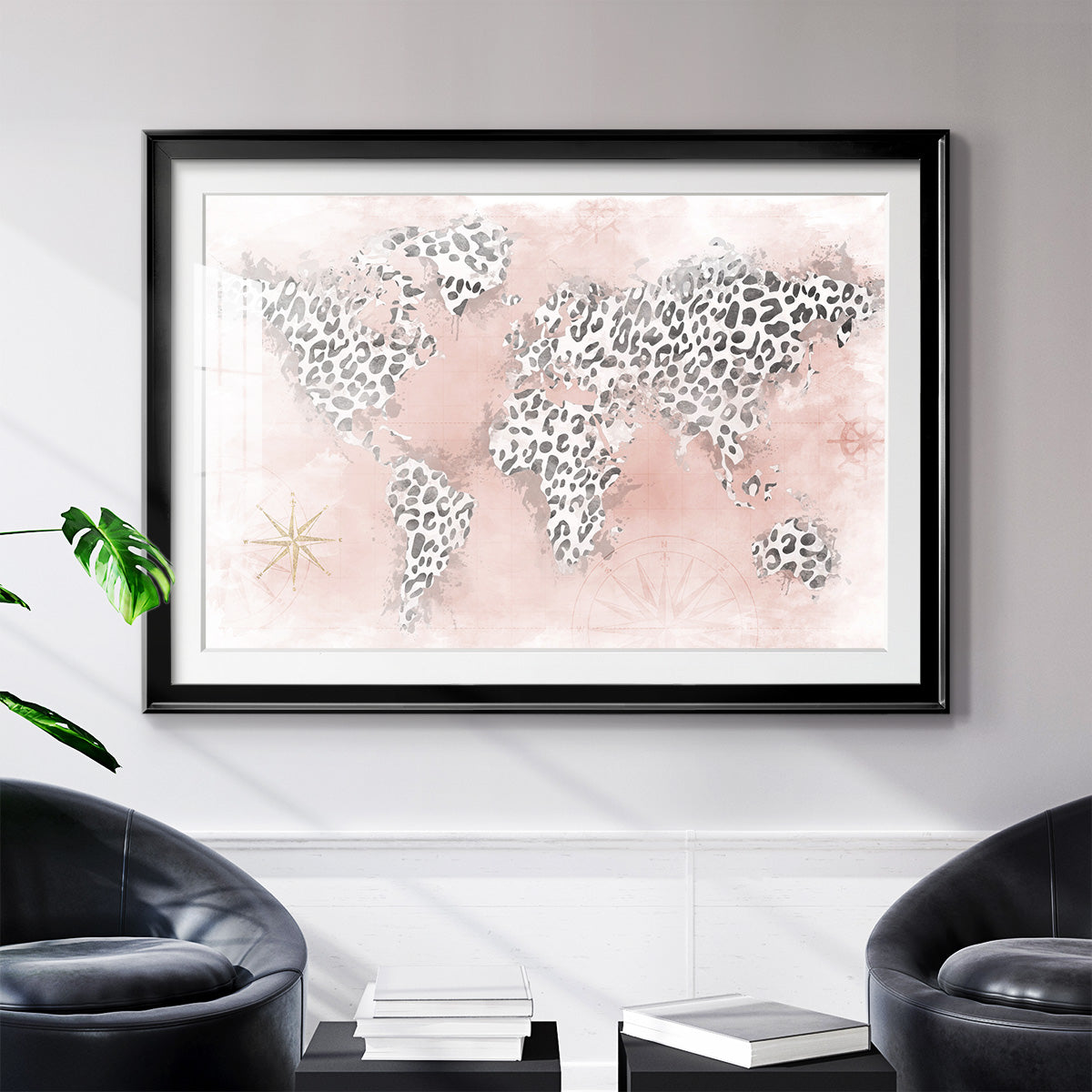 Pink Cheetah Map - Modern Framed Art Print