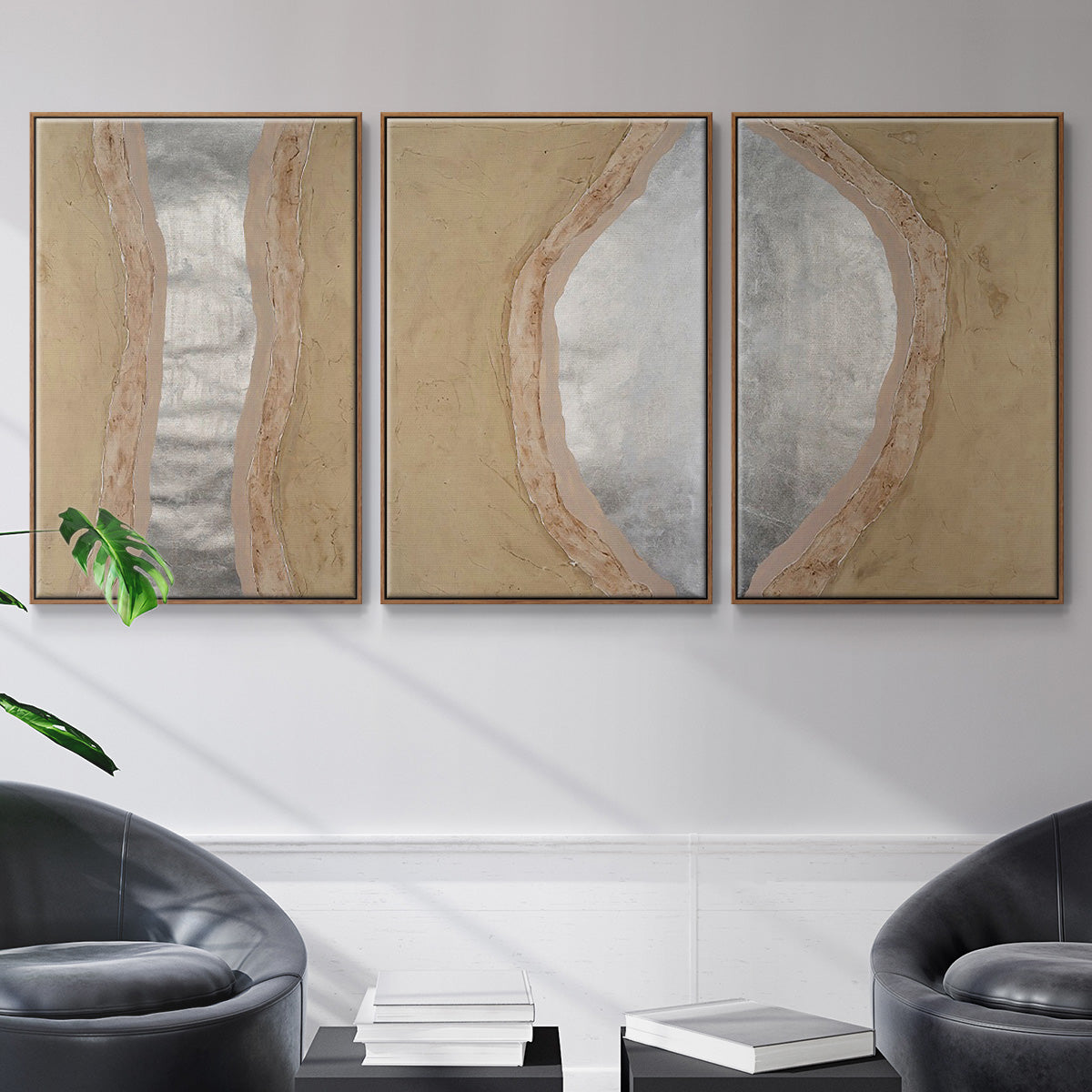 Silver Lake I - Framed Premium Gallery Wrapped Canvas L Frame 3 Piece Set - Ready to Hang