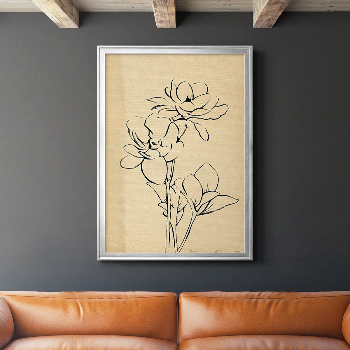 Magnolia Sketch II - Modern Framed Canvas Print