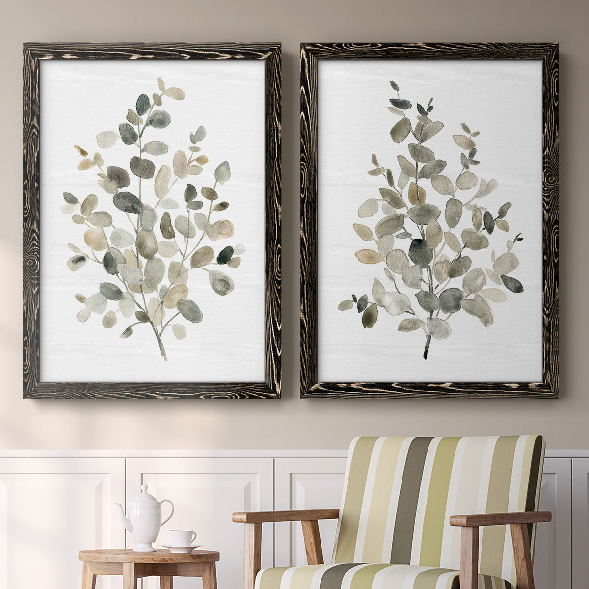 Neutral Eucalyptus I - Premium Framed Canvas 2 Piece Set - Ready to Hang