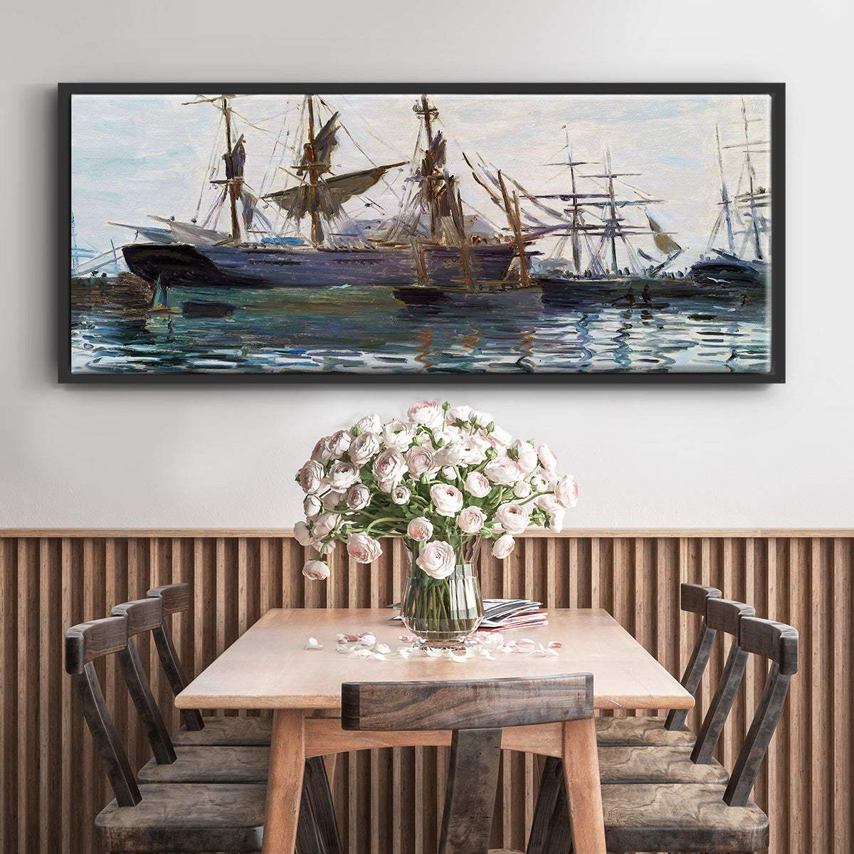Ships in Harbor, 1873 - Floater Framed Canvas Print