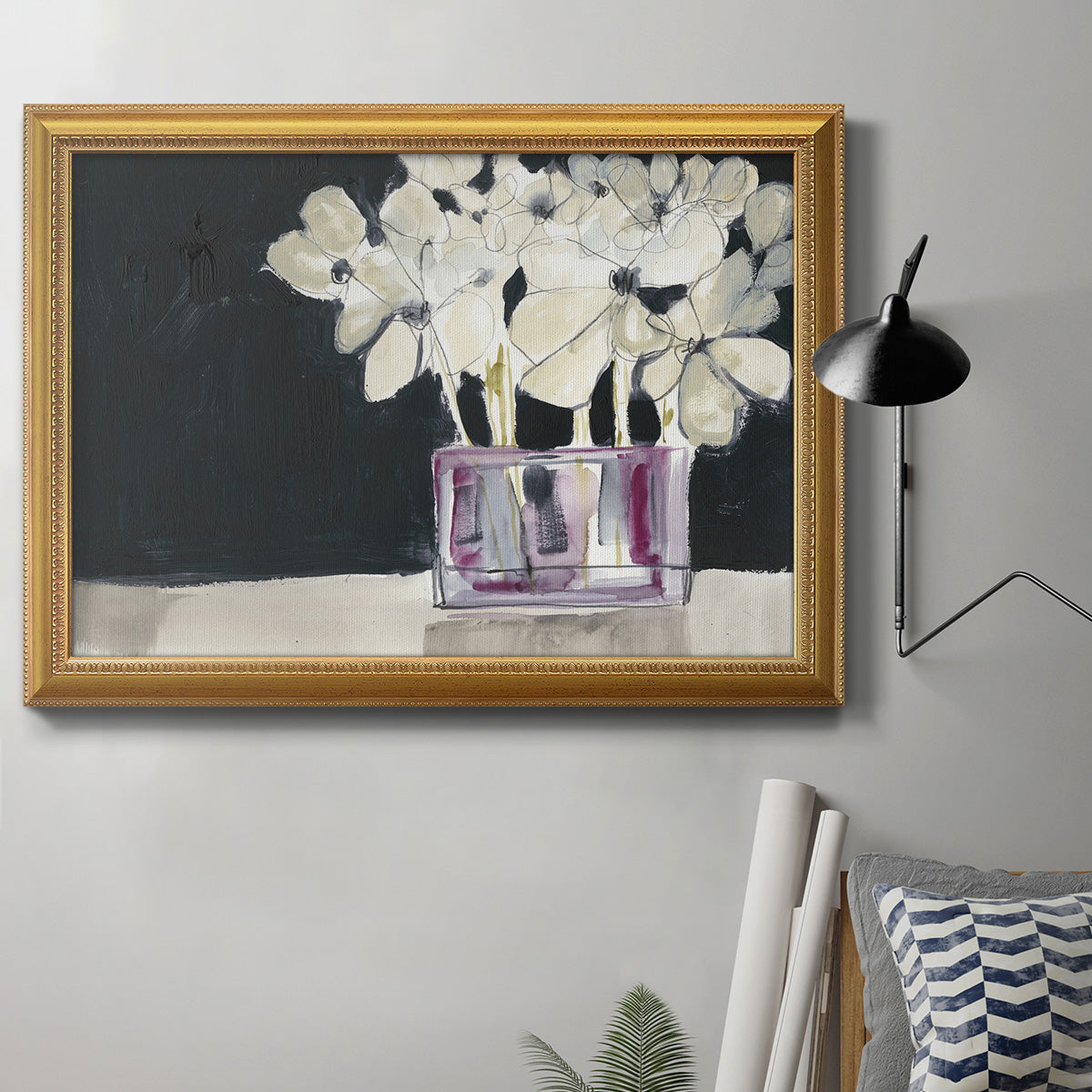 White Flowers in Fuchsia I Premium Framed Canvas- Ready to Hang