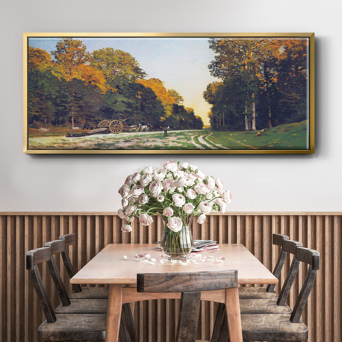 The road from Chailly to Fontainebleau by Monet - Floater Framed Canvas Print