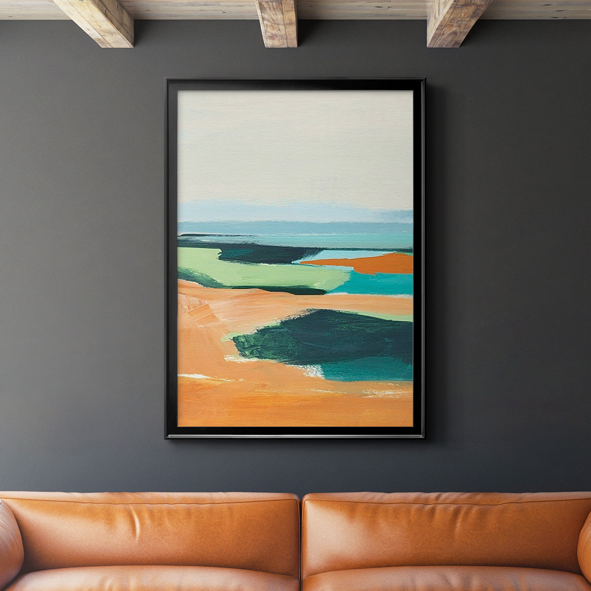 Aqua and Orange II - Modern Framed Canvas Print