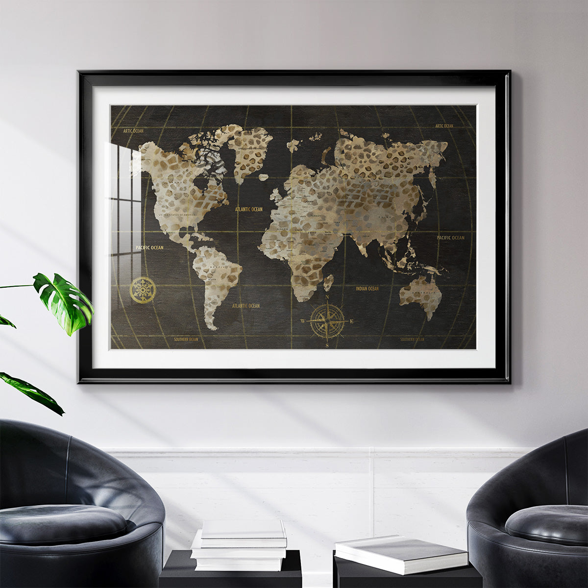Safari World Map - Modern Framed Art Print