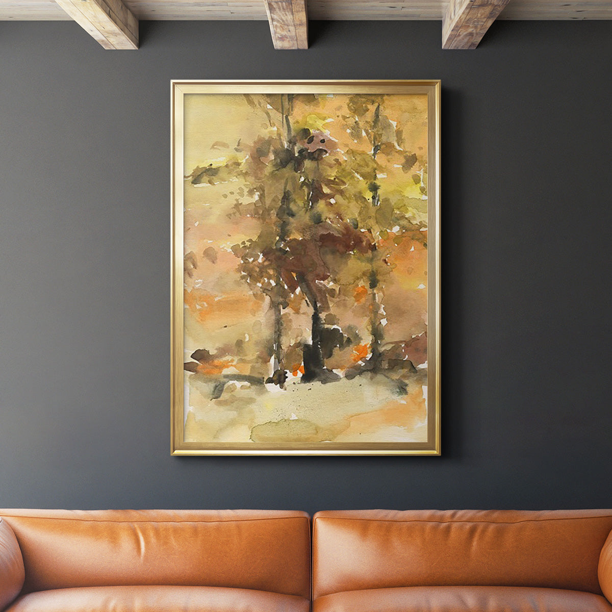 Fall Foliage Watercolor I - Modern Framed Canvas Print