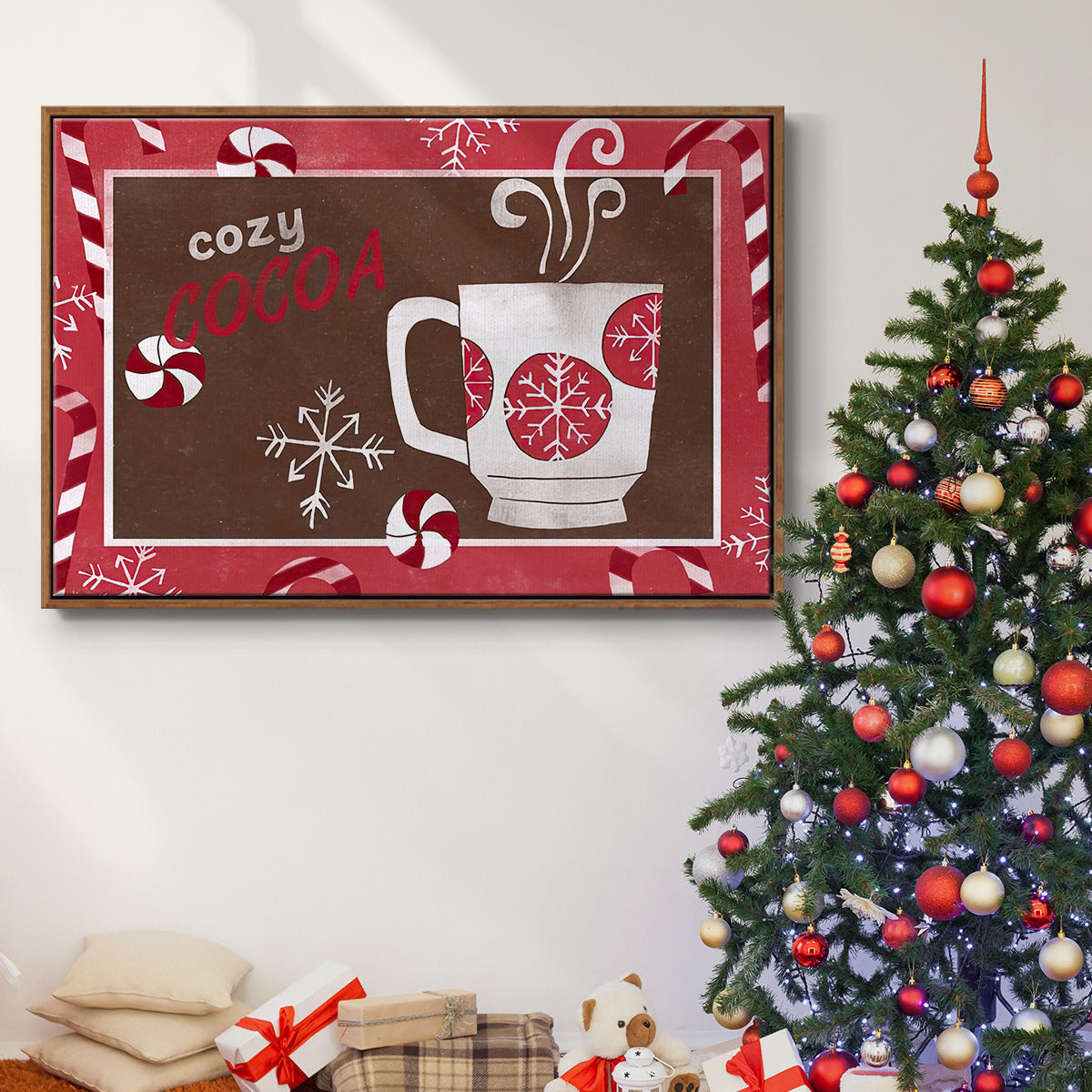 Cozy Cocoa Christmas Collection A - Framed Gallery Wrapped Canvas in Floating Frame