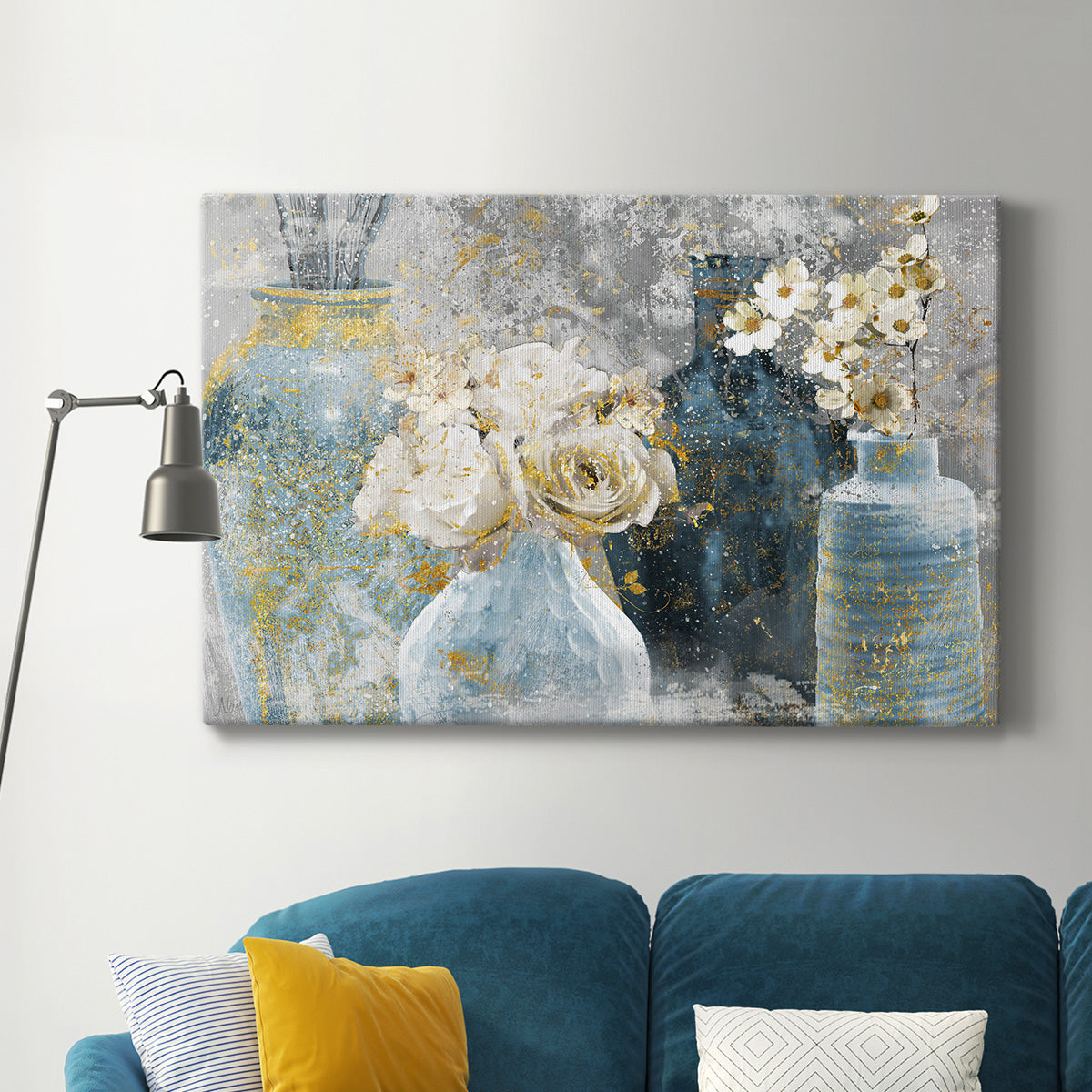 Vessels and Blooms Blues Premium Gallery Wrapped Canvas - Ready to Hang