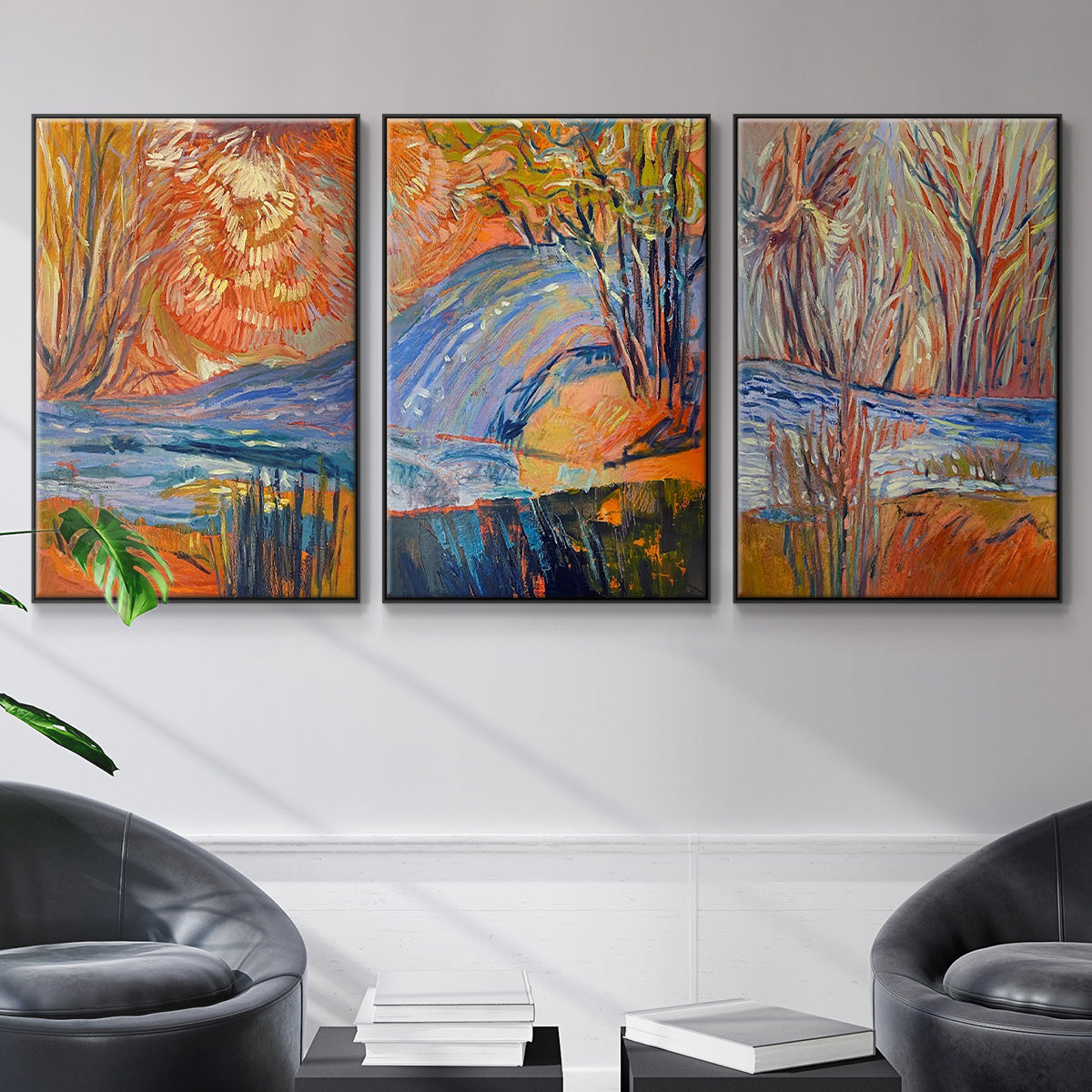 Cadmium Winter Solstice I - Framed Premium Gallery Wrapped Canvas L Frame 3 Piece Set - Ready to Hang