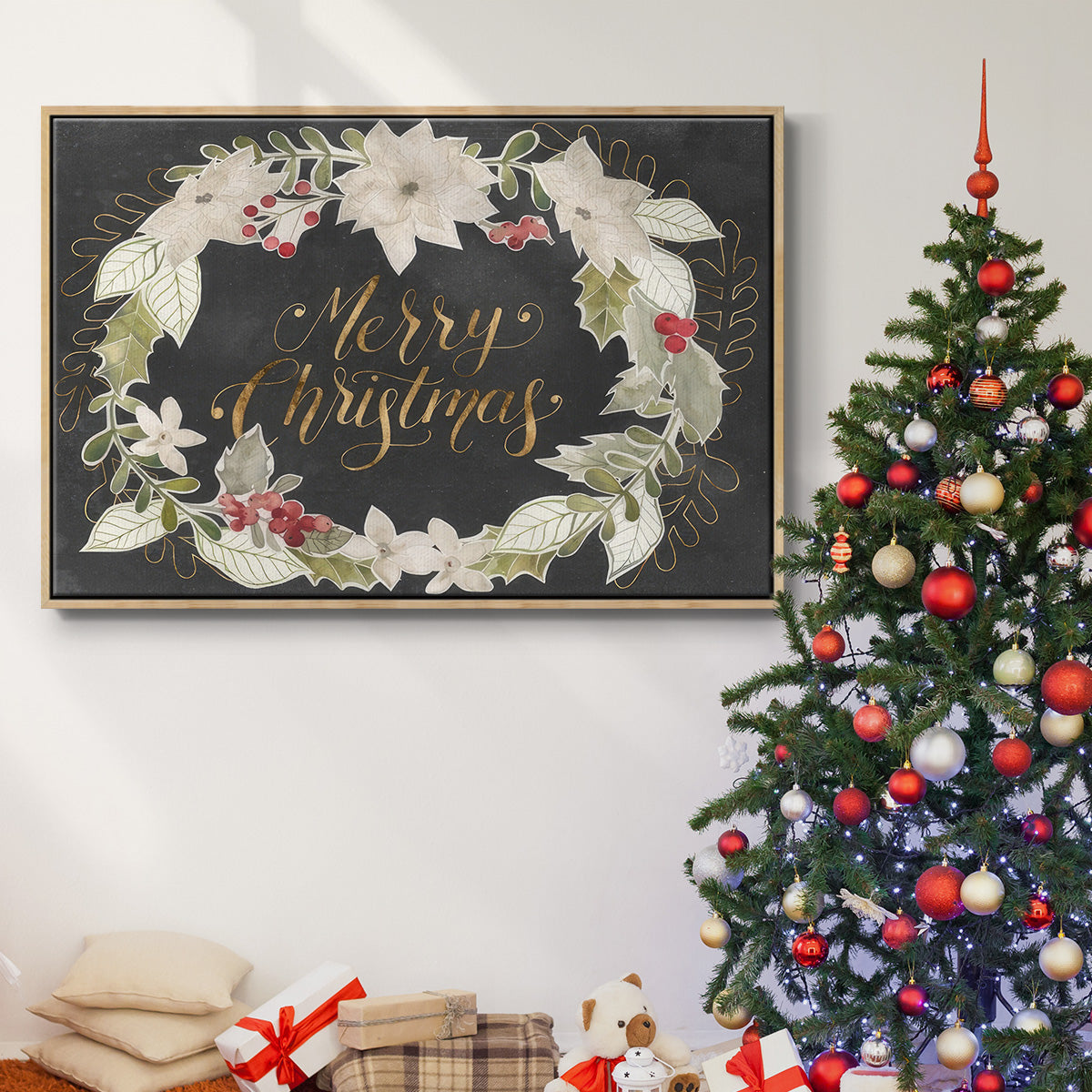 Gilded Christmas Collection A - Framed Gallery Wrapped Canvas in Floating Frame